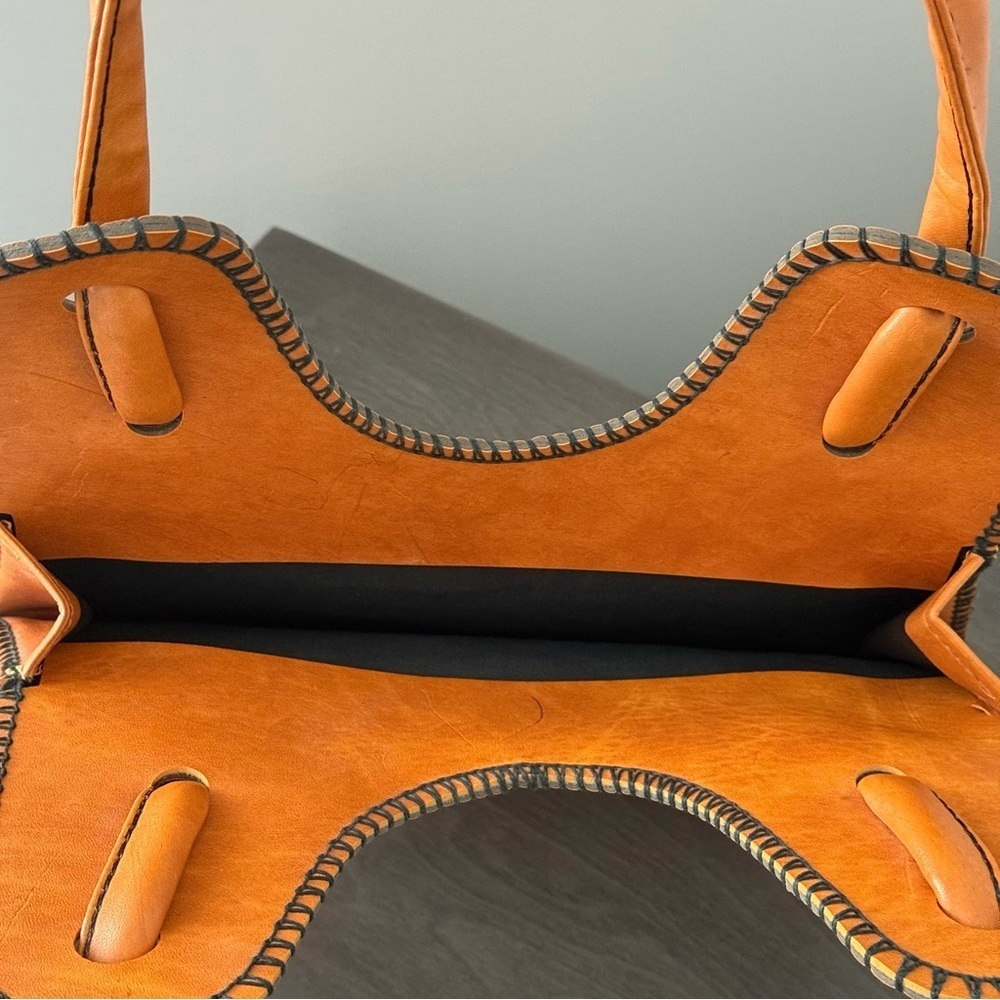 Vintage Hand Made Chestnut Brown Leather Tote Bag Boho - Picture 7 of 8